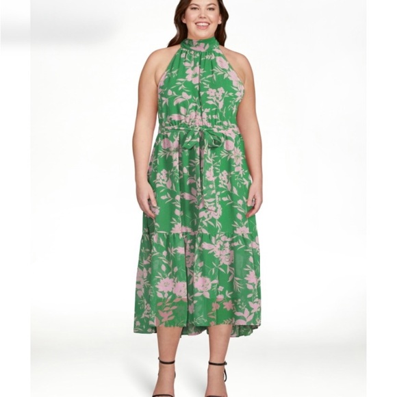 Scoop for Walmart Floral Green Midi Halter Dress - Picture 2 of 5